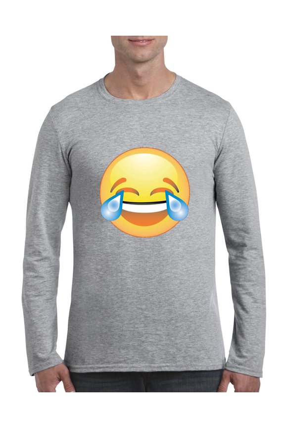 - Mens Long Sleeve T-Shirts - Emoji Laughing Tears