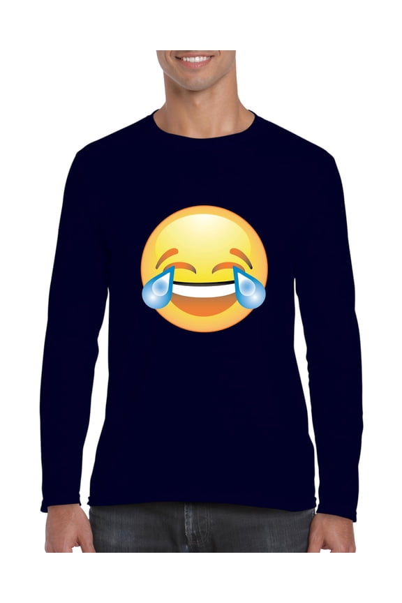 - Mens Long Sleeve T-Shirts - Emoji Laughing Tears