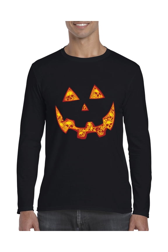 - Mens Long Sleeve T-Shirts - Halloween Costume Pumpkin Face