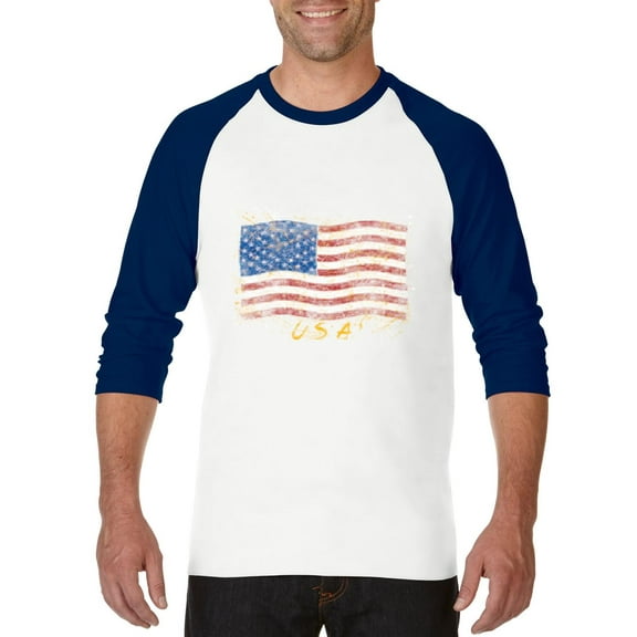 Artix - Mens Raglan Sleeve Baseball T-Shirts - American Flag USA in Gold