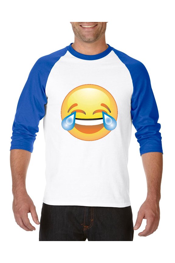 - Mens Raglan Sleeve Baseball T-Shirts - Emoji Laughing Tears