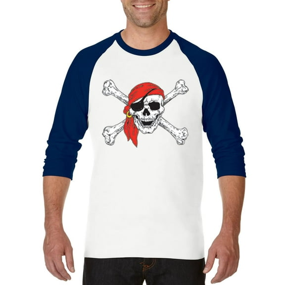 Artix - Mens Raglan Sleeve Baseball T-Shirts - Jolly Roger Skull & Crossbones