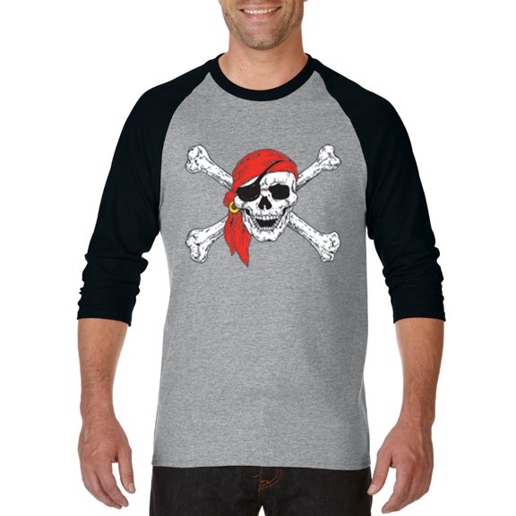 Artix - Mens Raglan Sleeve Baseball T-Shirts - Jolly Roger Skull & Crossbones