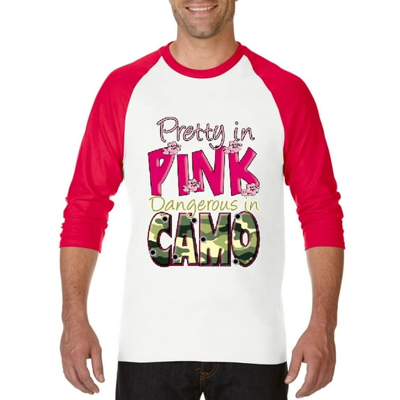 Artix - Mens Raglan Sleeve Baseball T-Shirts - Pretty in Pink Dangerous in Camo