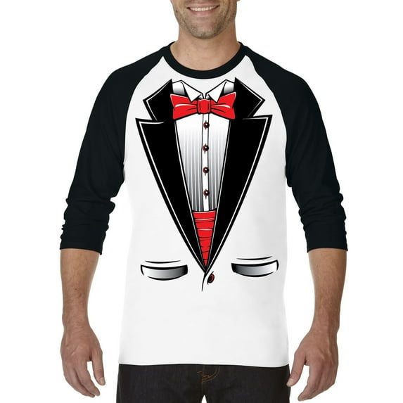Artix - Mens Raglan Sleeve Baseball T-Shirts - Tuxedo Prom Costume