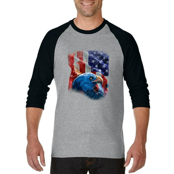 Artix - Mens Raglan Sleeve Baseball T-Shirts, up to Size 3XL - American Flag 4th of July