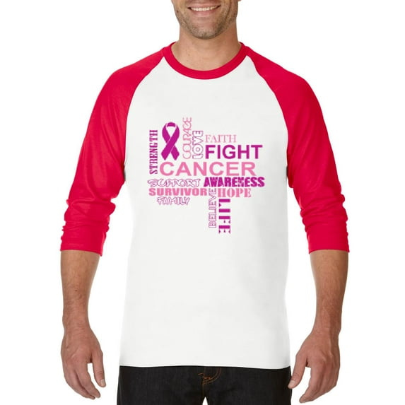 Artix - Mens Raglan Sleeve Baseball T-Shirts, up to Size 3XL - Fight Breast Cancer