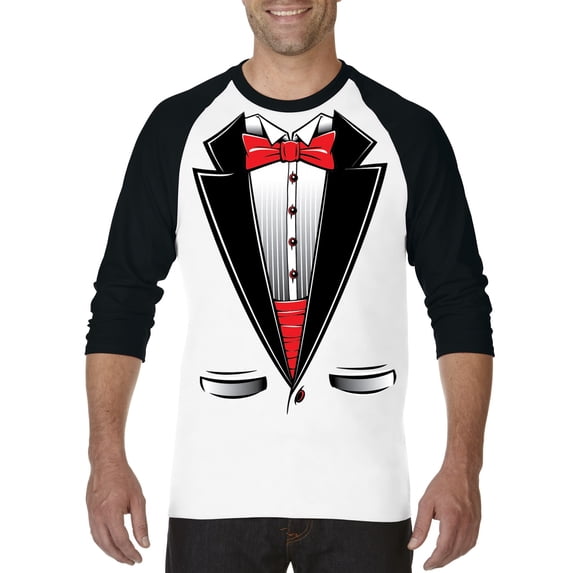 Artix - Mens Raglan Sleeve Baseball T-Shirts, up to Size 3XL - Tuxedo Prom Costume