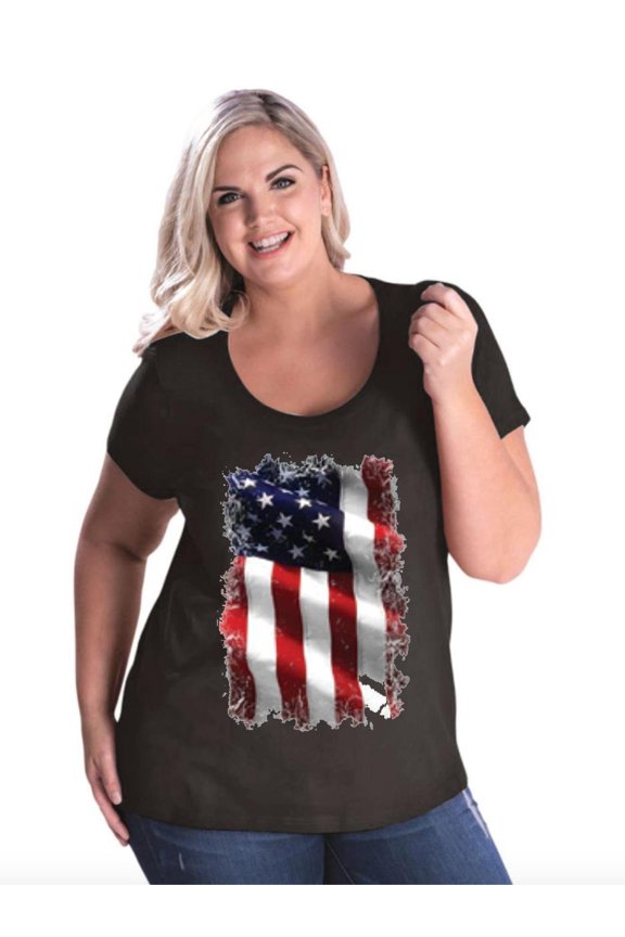 Artix - Women's Plus Size Curvy T-Shirt - American Flag 4th of July