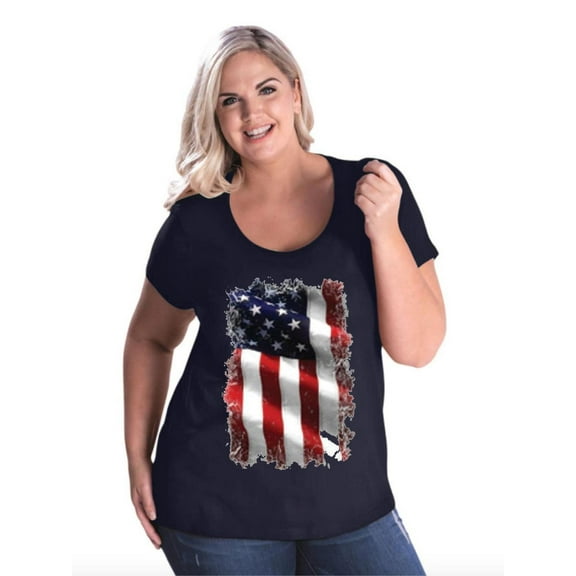 Artix - Women's Plus Size Curvy T-Shirt - American Flag 4th of July