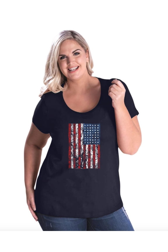 - Women's Plus Size Curvy T-Shirt - American Flag 4th of July