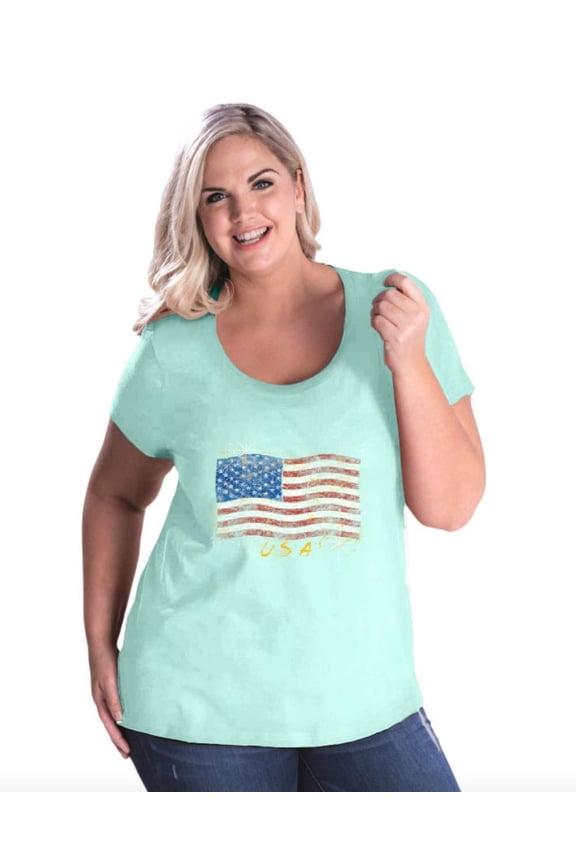 Artix - Women's Plus Size Curvy T-Shirt - American Flag USA in Gold