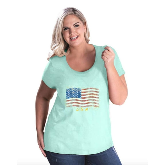 Artix - Women's Plus Size Curvy T-Shirt - American Flag USA in Gold