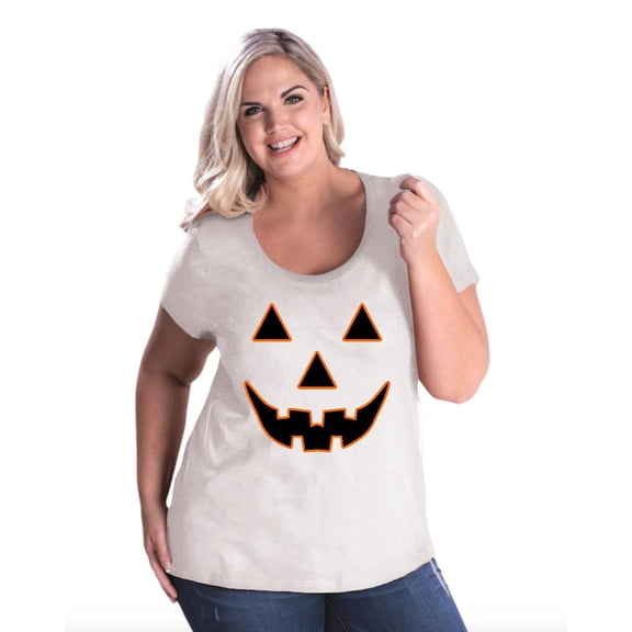 Artix - Women's Plus Size Curvy T-Shirt - Halloween Costume Pumpkin Face