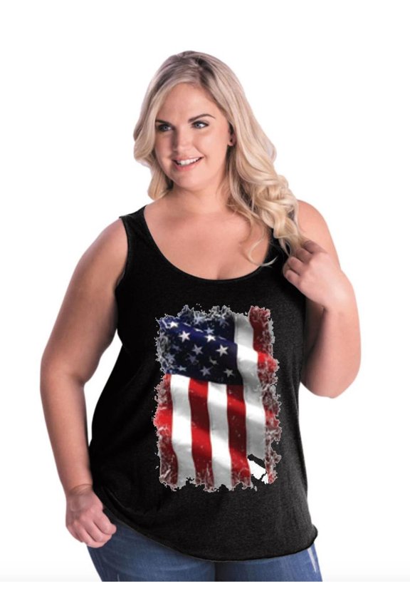 - Women's Plus Size Tank Top - American Flag 4th of July