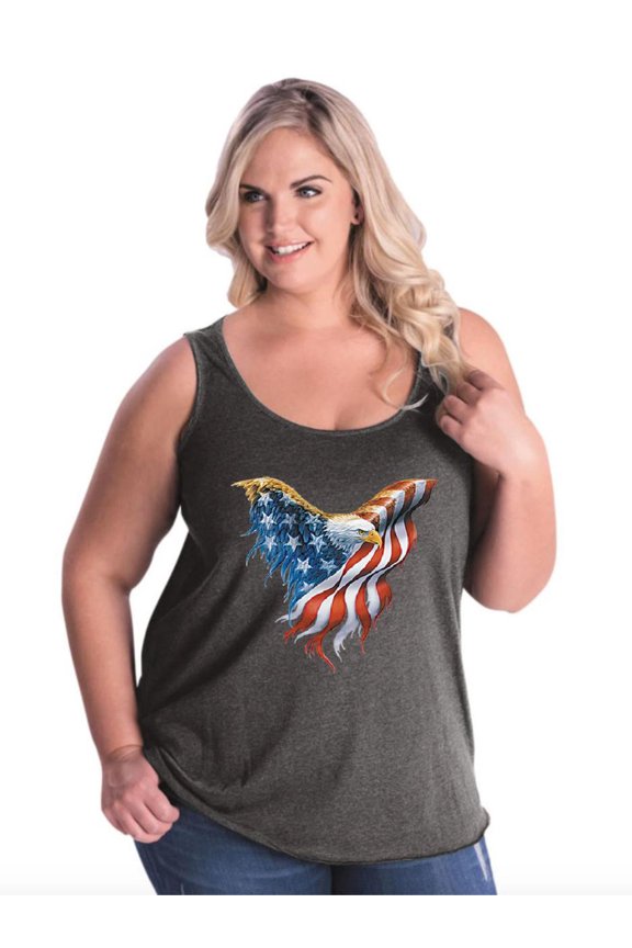 - Women's Plus Size Tank Top - American Flag Eagle USA