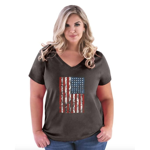 Artix - Women's Plus Size V-neck T-Shirt - American Flag 4th of July