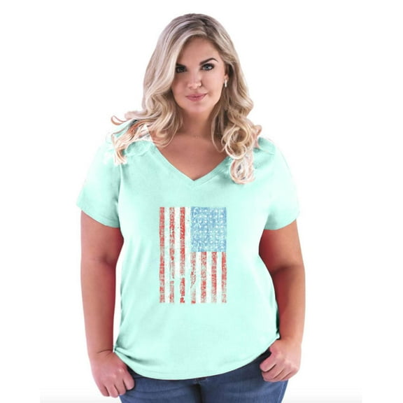 Artix - Women's Plus Size V-neck T-Shirt - American Flag 4th of July