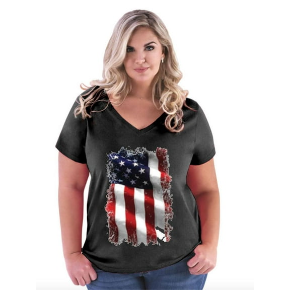 Artix - Women's Plus Size V-neck T-Shirt - American Flag 4th of July