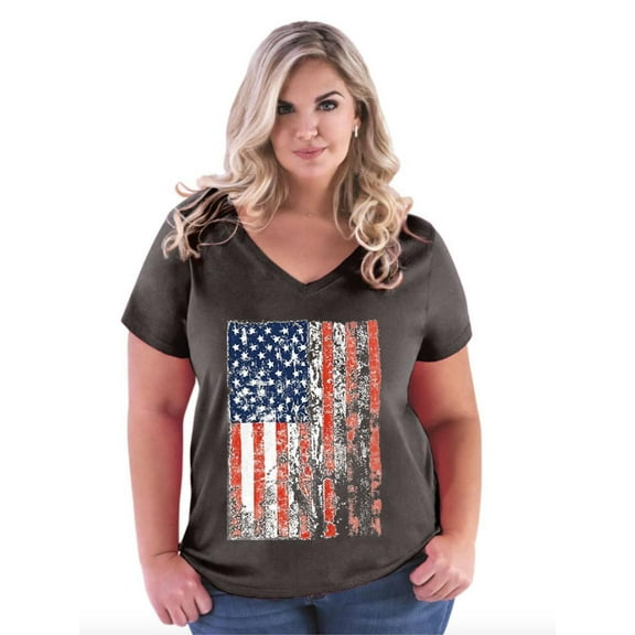 Artix - Women's Plus Size V-neck T-Shirt - American Flag 4th of July