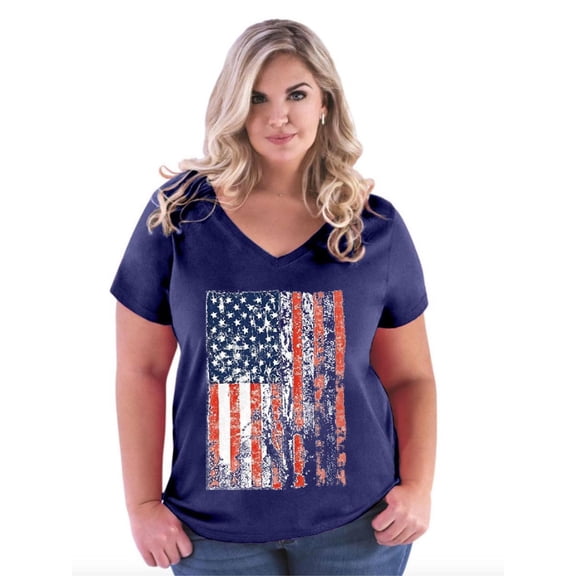 Artix - Women's Plus Size V-neck T-Shirt - American Flag 4th of July