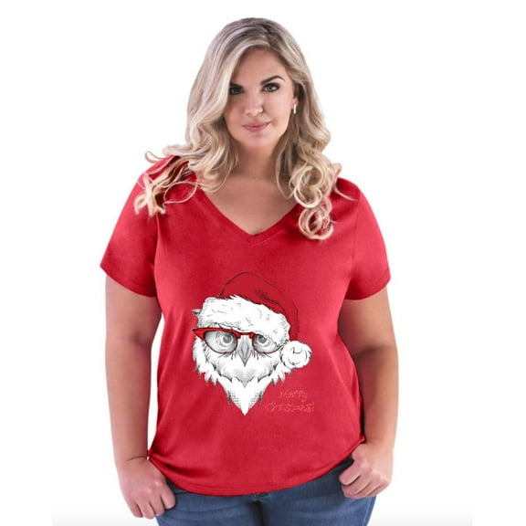 Artix - Women's Plus Size V-neck T-Shirt - Christmas Owl