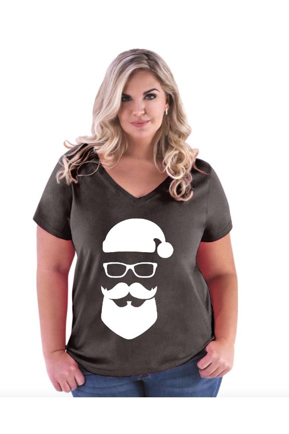 - Women's Plus Size V-neck T-Shirt - Cool Santa Xmas Ugly Sweater