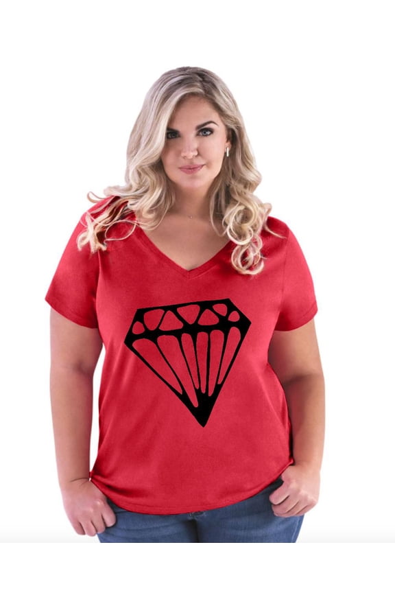 - Women's Plus Size V-neck T-Shirt - Diamond