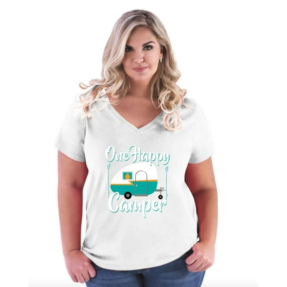 Artix - Women's Plus Size V-neck T-Shirt - ONE HAPPY CAMPER