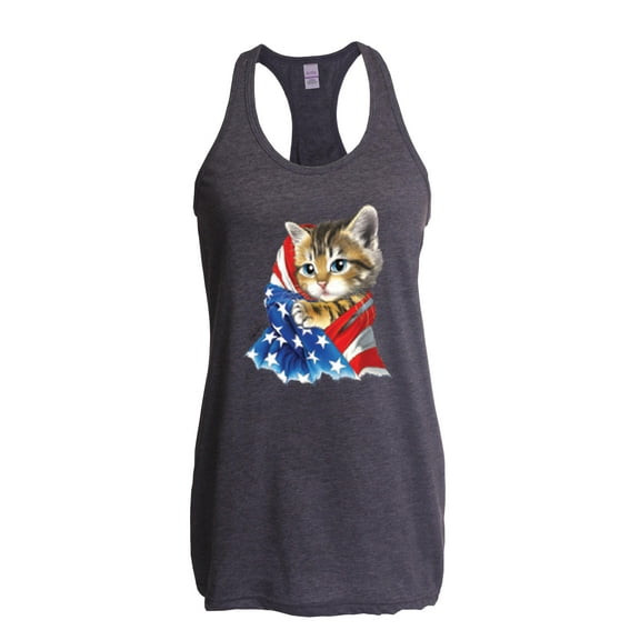 Artix - Women's Racerback Tank Top - American Flag 4th of July Kitty