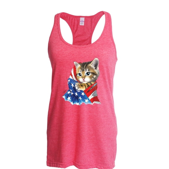 Artix - Women's Racerback Tank Top, up to Women Size 2XL - American Flag 4th of July Kitty
