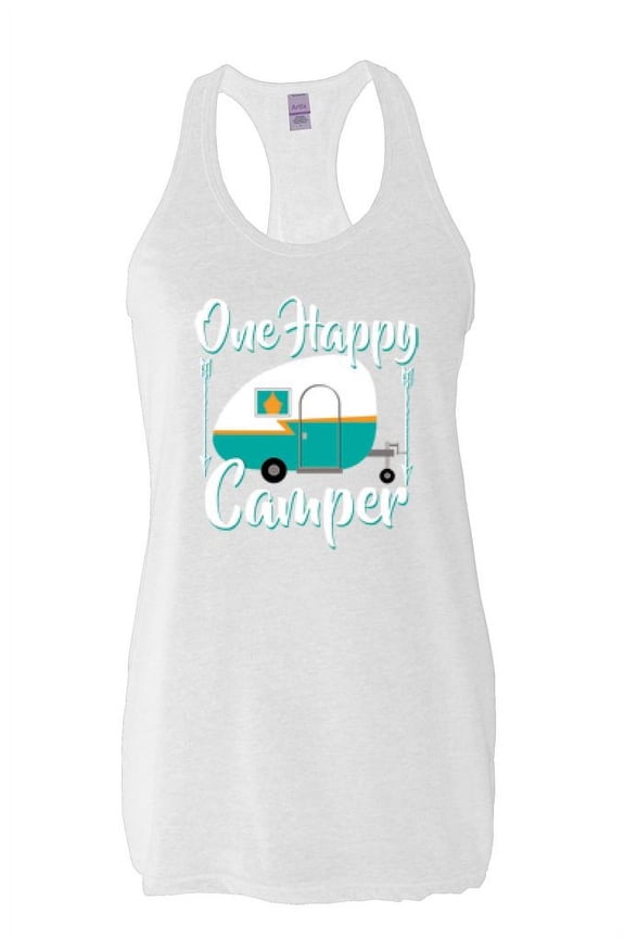 - Women's Racerback Tank Top, up to Women Size 2XL - ONE HAPPY CAMPER