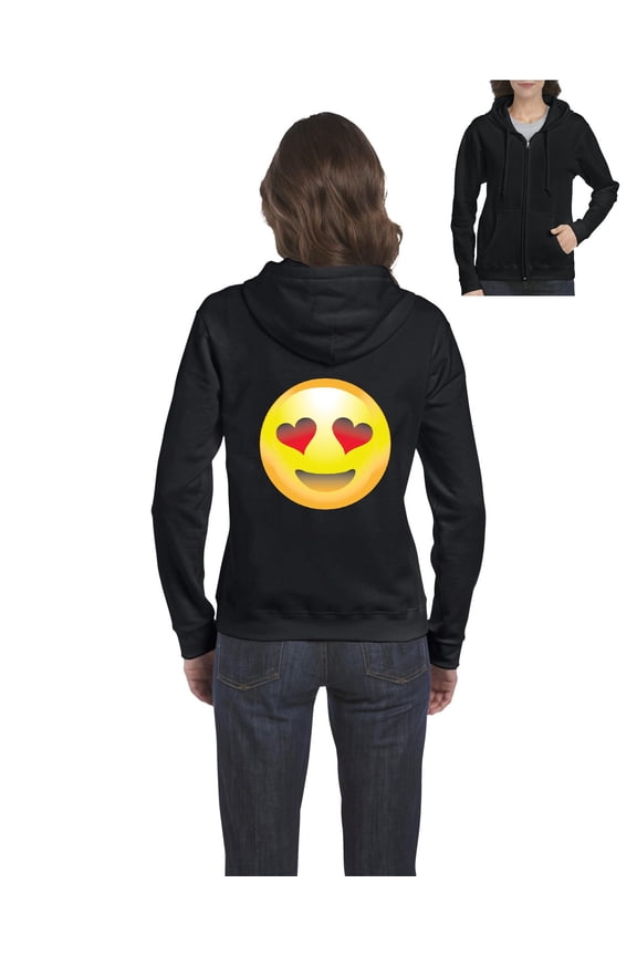 - Women's Sweatshirt Full-Zip Pullover - Emoji Heart-Shaped Eyes