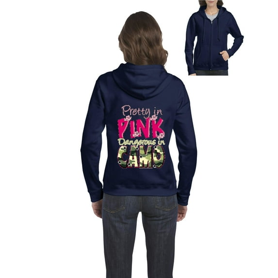Artix - Women's Sweatshirt Full-Zip Pullover - Pretty in Pink Dangerous in Camo