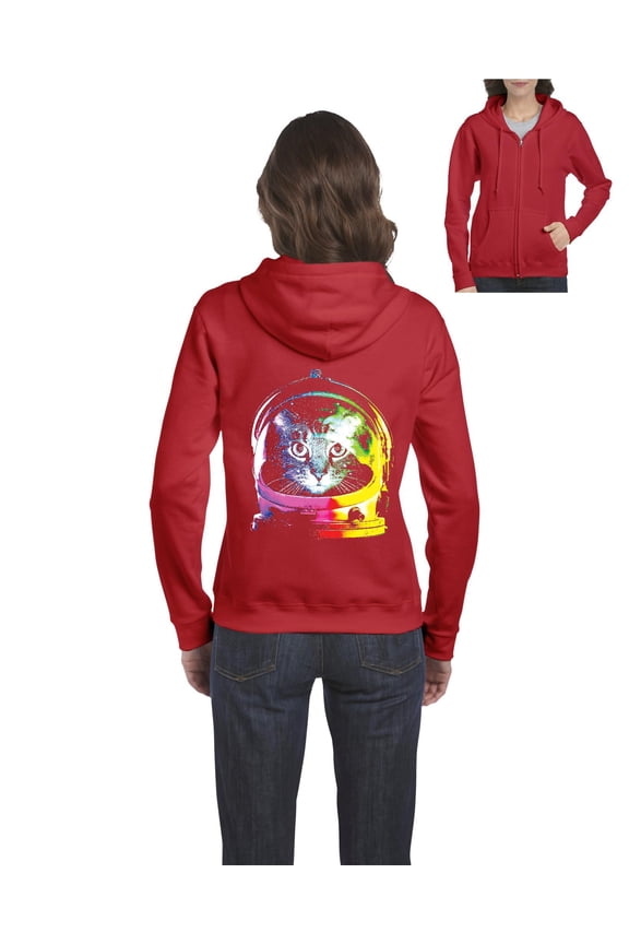 - Women's Sweatshirt Full-Zip Pullover - Space Cat
