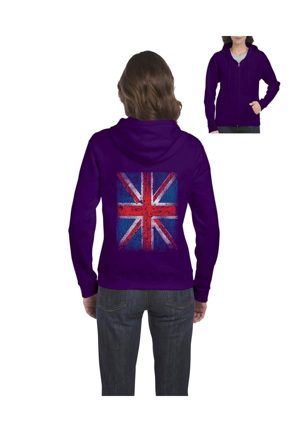 - Women's Sweatshirt Full-Zip Pullover - Union Jack British Flag