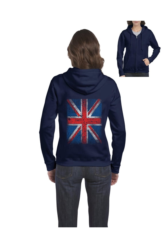 - Women's Sweatshirt Full-Zip Pullover - Union Jack British Flag