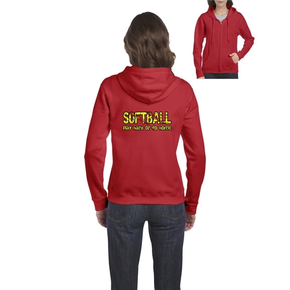 Artix - Women's Sweatshirt Full-Zip Pullover, up to Women Size 3XL - Softball Play Hard or Go Home