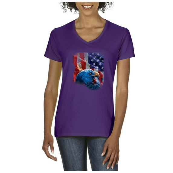 Artix - Women's T-Shirt V-Neck Short Sleeve - American Flag 4th of July