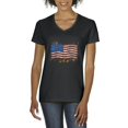 thumbnail image 1 of Artix - Women's T-Shirt V-Neck Short Sleeve - American Flag USA in Gold, 1 of 5