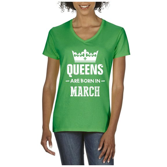 Artix - Women's T-Shirt V-Neck Short Sleeve - Birthday Gift Queens Are Born in March