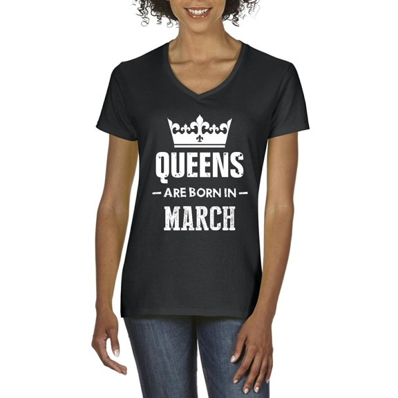 Artix - Women's T-Shirt V-Neck Short Sleeve - Birthday Gift Queens Are Born in March
