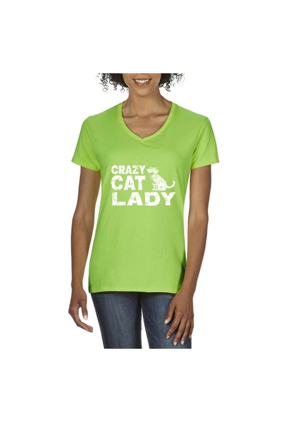- Women's T-Shirt V-Neck Short Sleeve - Crazy Cat Lady