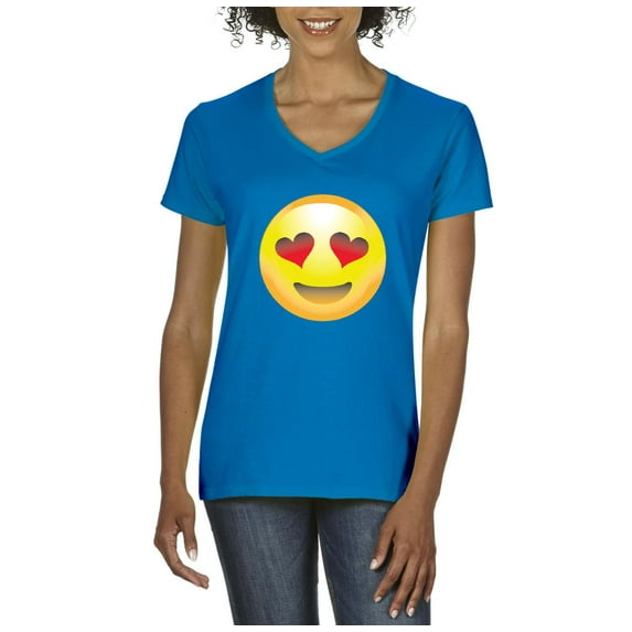 Artix - Women's T-Shirt V-Neck Short Sleeve - Emoji Heart-Shaped Eyes