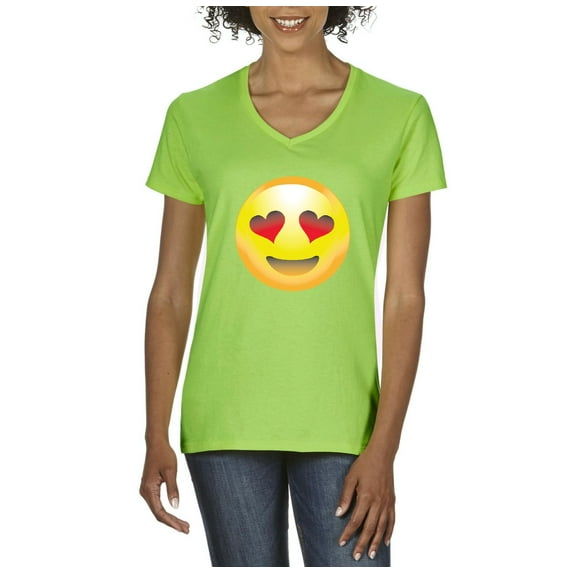 Artix - Women's T-Shirt V-Neck Short Sleeve - Emoji Heart-Shaped Eyes