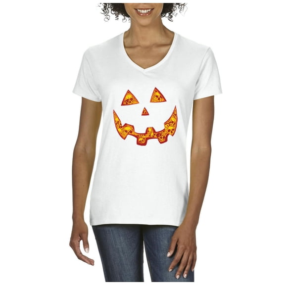 Artix - Women's T-Shirt V-Neck Short Sleeve - Halloween Costume Pumpkin Face