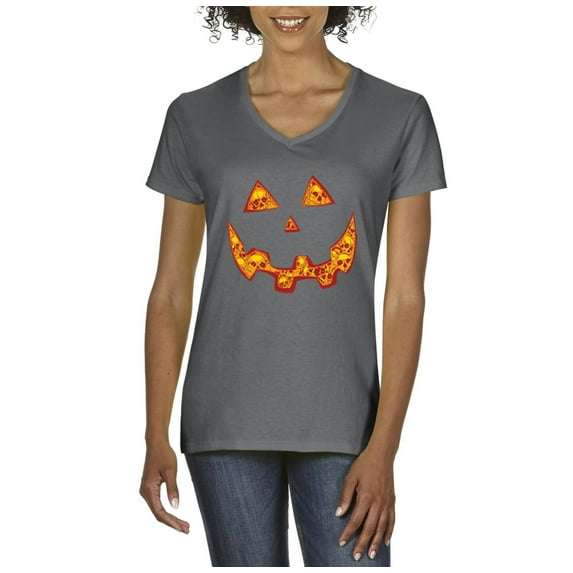 Artix - Women's T-Shirt V-Neck Short Sleeve - Halloween Costume Pumpkin Face