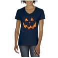 thumbnail image 1 of Artix - Women's T-Shirt V-Neck Short Sleeve - Halloween Costume Pumpkin Face, 1 of 5