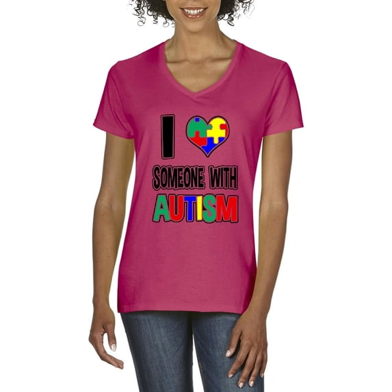 Artix - Women's T-Shirt V-Neck Short Sleeve - I Love Someone With Autism