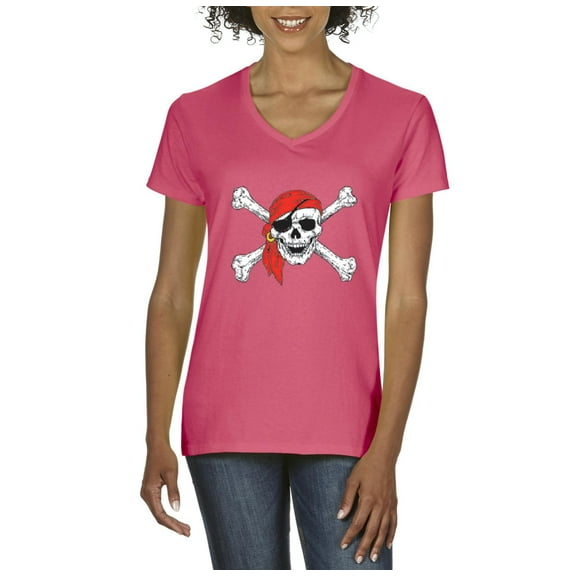 Artix - Women's T-Shirt V-Neck Short Sleeve - Jolly Roger Skull & Crossbones